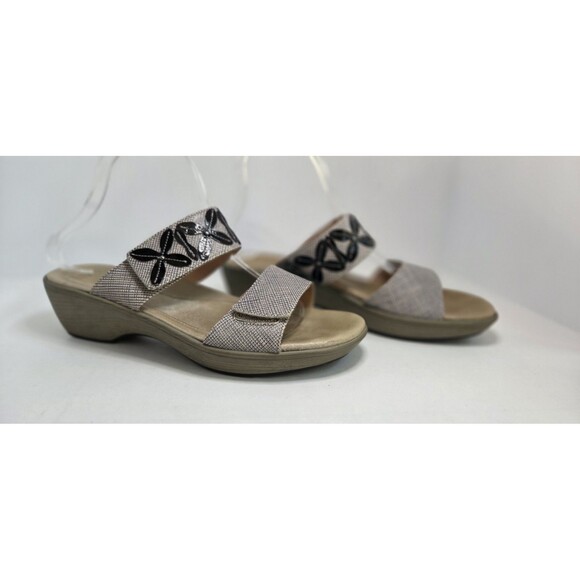 Naot Brown Crosshatch Black Flower Detail Leather & Suede Sandals Low Heel Sz 41 - Picture 3 of 8